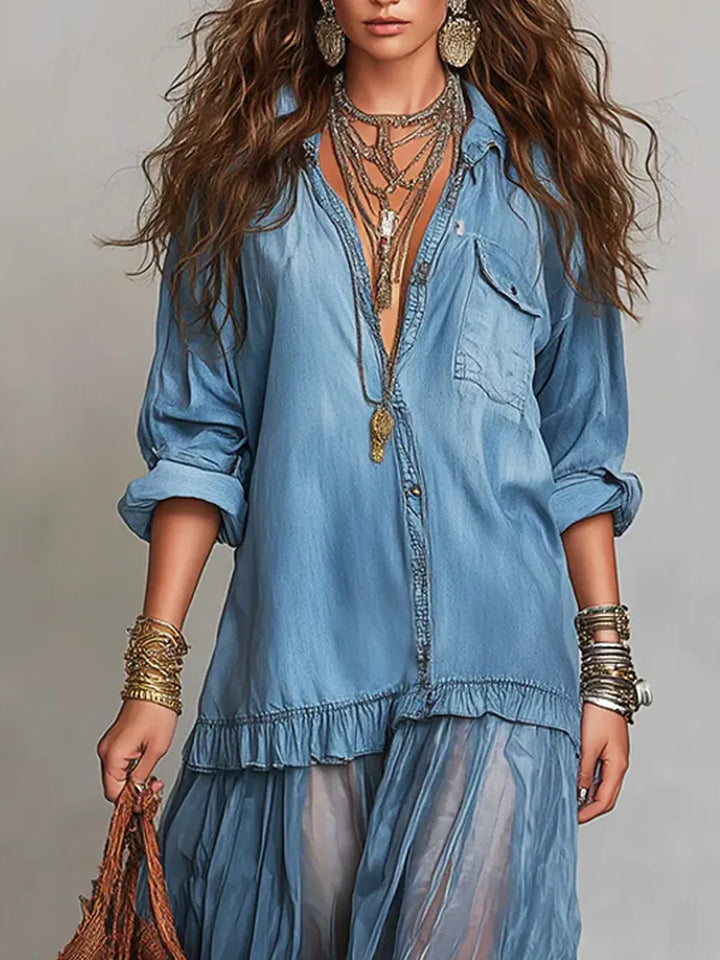 Emmeline | The Denim Patchwork Maxi Dress