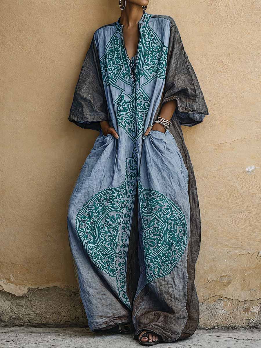 Theodora | The Vintage Print Three-Quarter Sleeve Jumpsuit