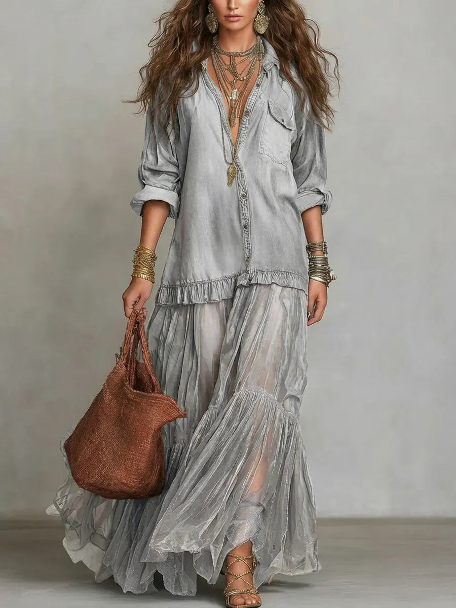 Emmeline | The Denim Patchwork Maxi Dress