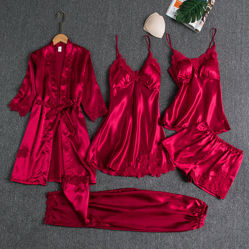 Rebecca | Stylish 5-Piece Satin Nightwear Set