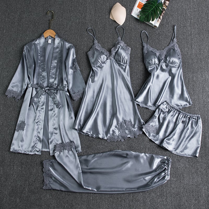 Rebecca | Stylish 5-Piece Satin Nightwear Set