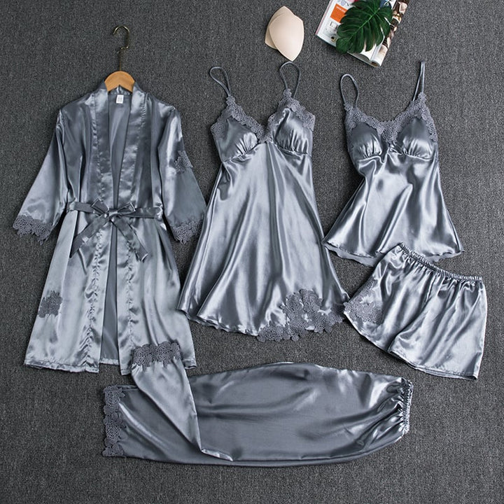 Rebecca | Stylish 5-Piece Satin Nightwear Set