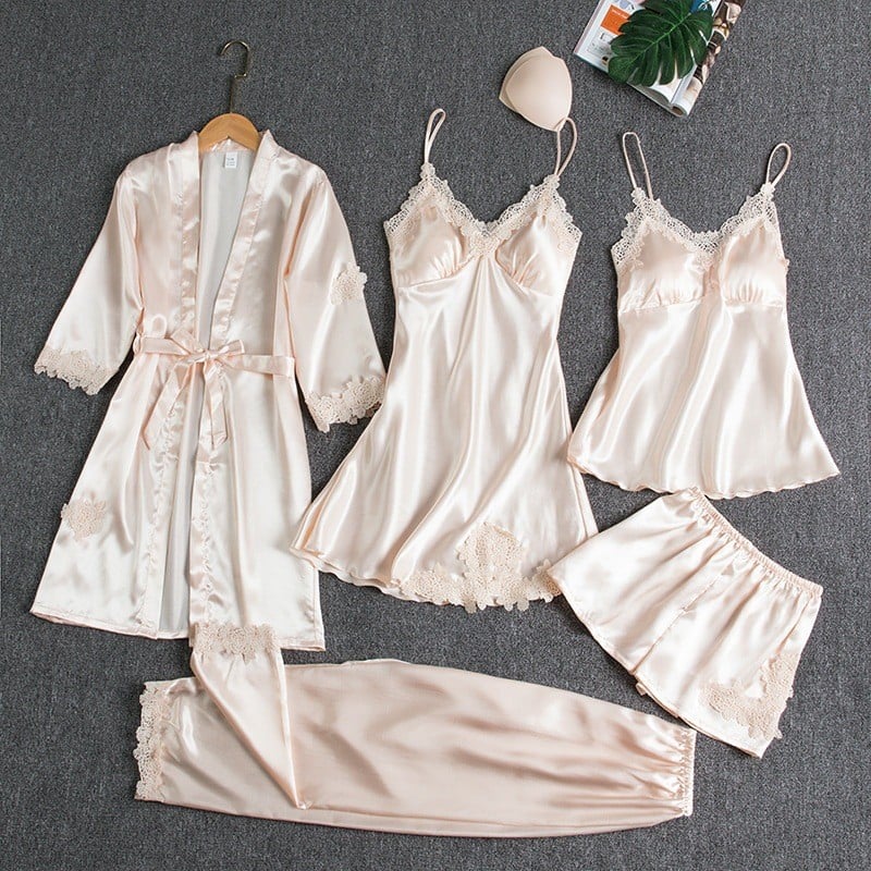 Rebecca | Stylish 5-Piece Satin Nightwear Set