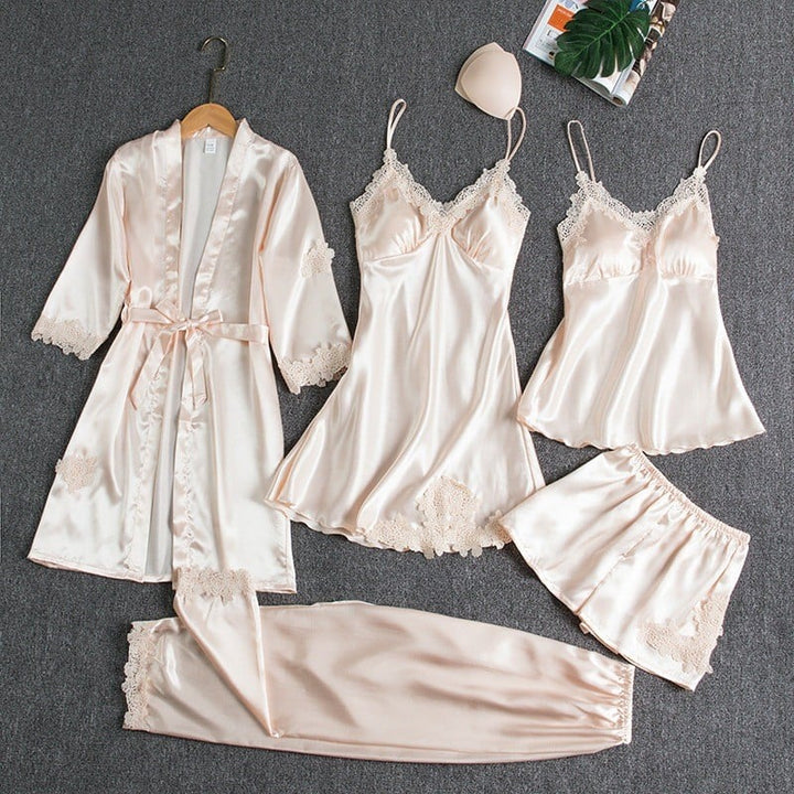 Rebecca | Stylish 5-Piece Satin Nightwear Set