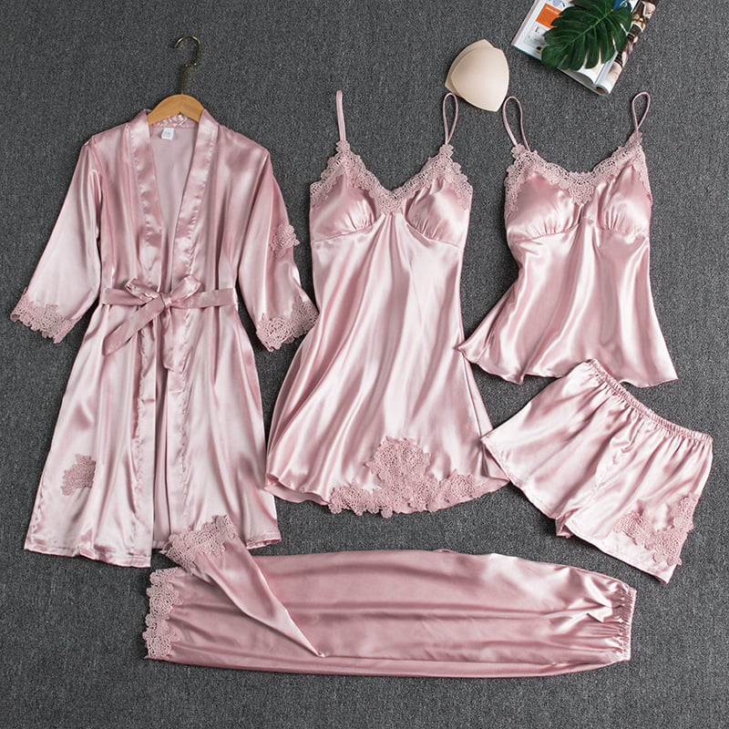 Rebecca | Stylish 5-Piece Satin Nightwear Set