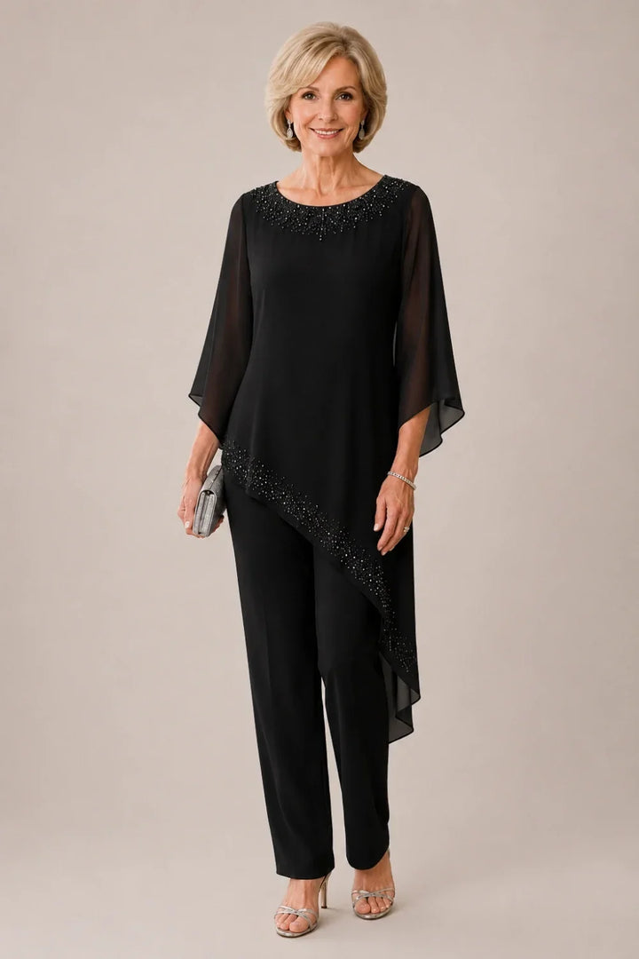 Beaded Chiffon Overlay Mother of the Bride Pant Suit