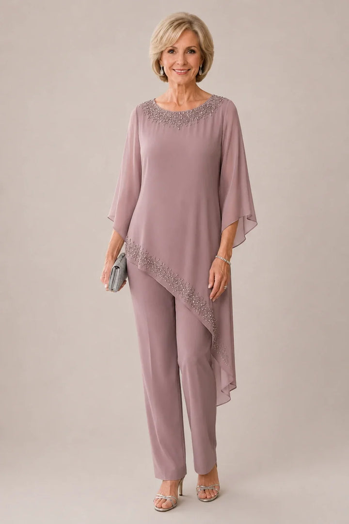 Beaded Chiffon Overlay Mother of the Bride Pant Suit