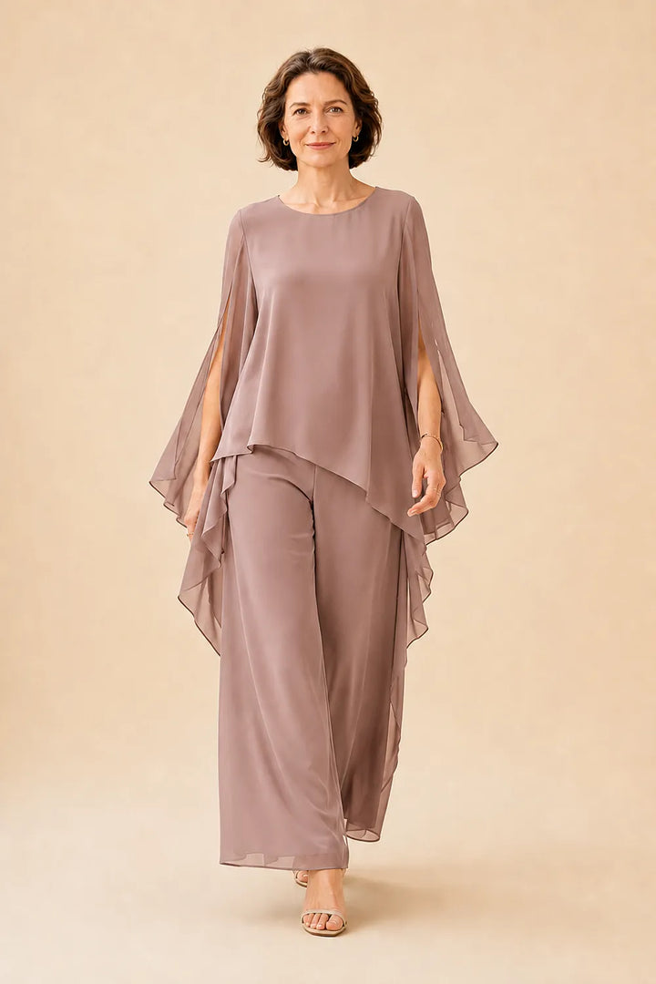 Flowing Chiffon Overlay Mother of the Bride Pant Set