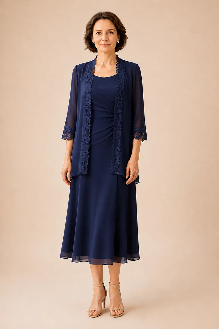 Mother of the Bride Midi Dress with Lace Jacket